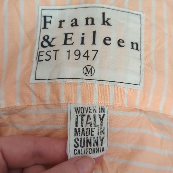 Frank & Eileen Peach Crinkle Fabric Barry Horizontal Striped Button Down Shirt - Picture 5 of 7